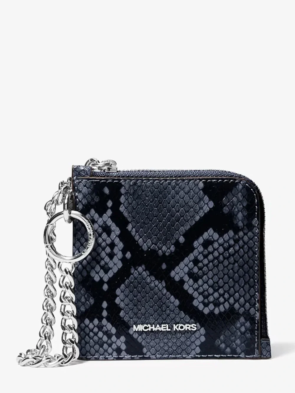 Michael Kors Jet Set Travel Medium Snake Embossed Chain Wallet Card Case